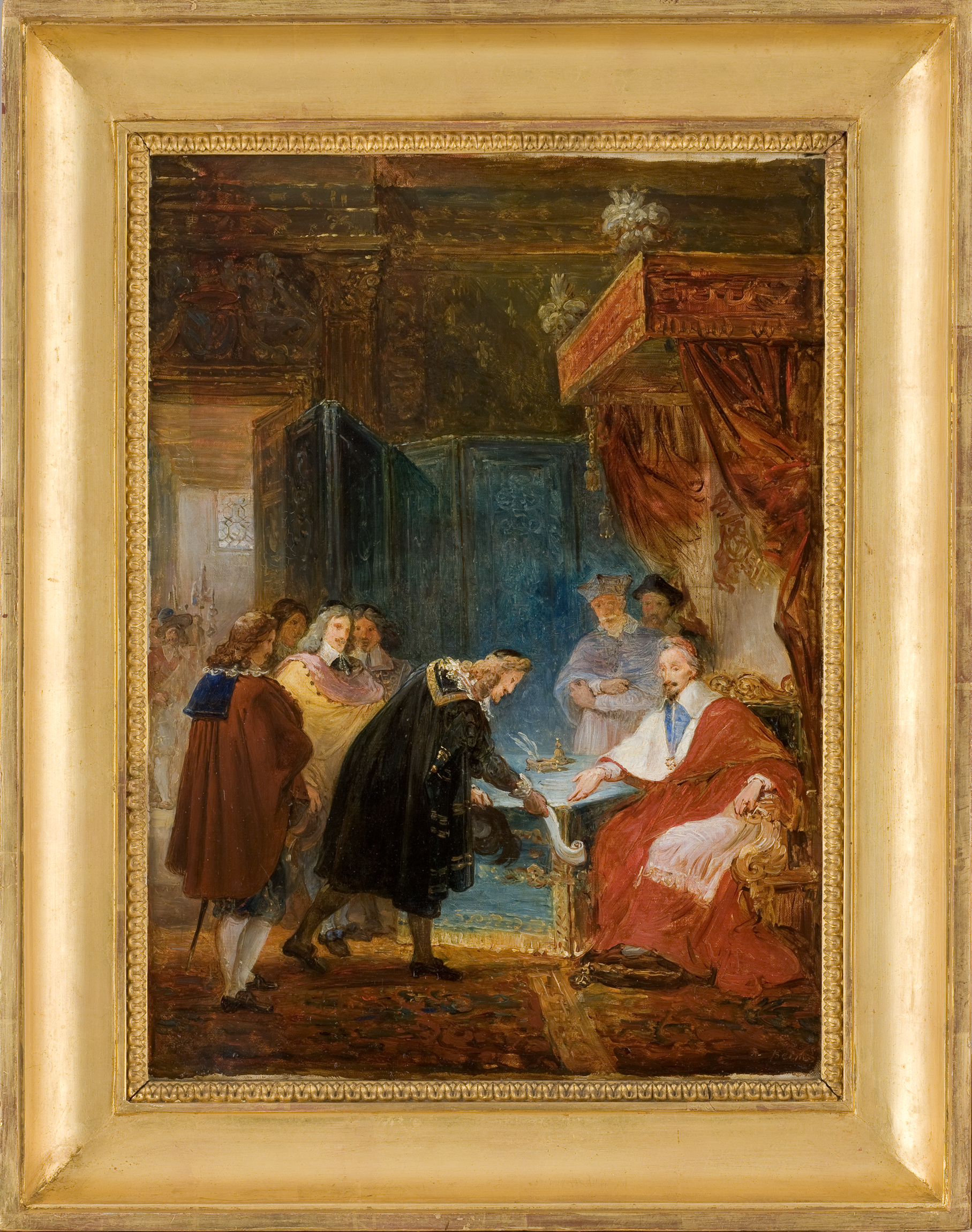 Le Cardinal de Richelieu reçoit les premiers Académiciens qui lui présentent les statuts de l'Académie (esquisse)