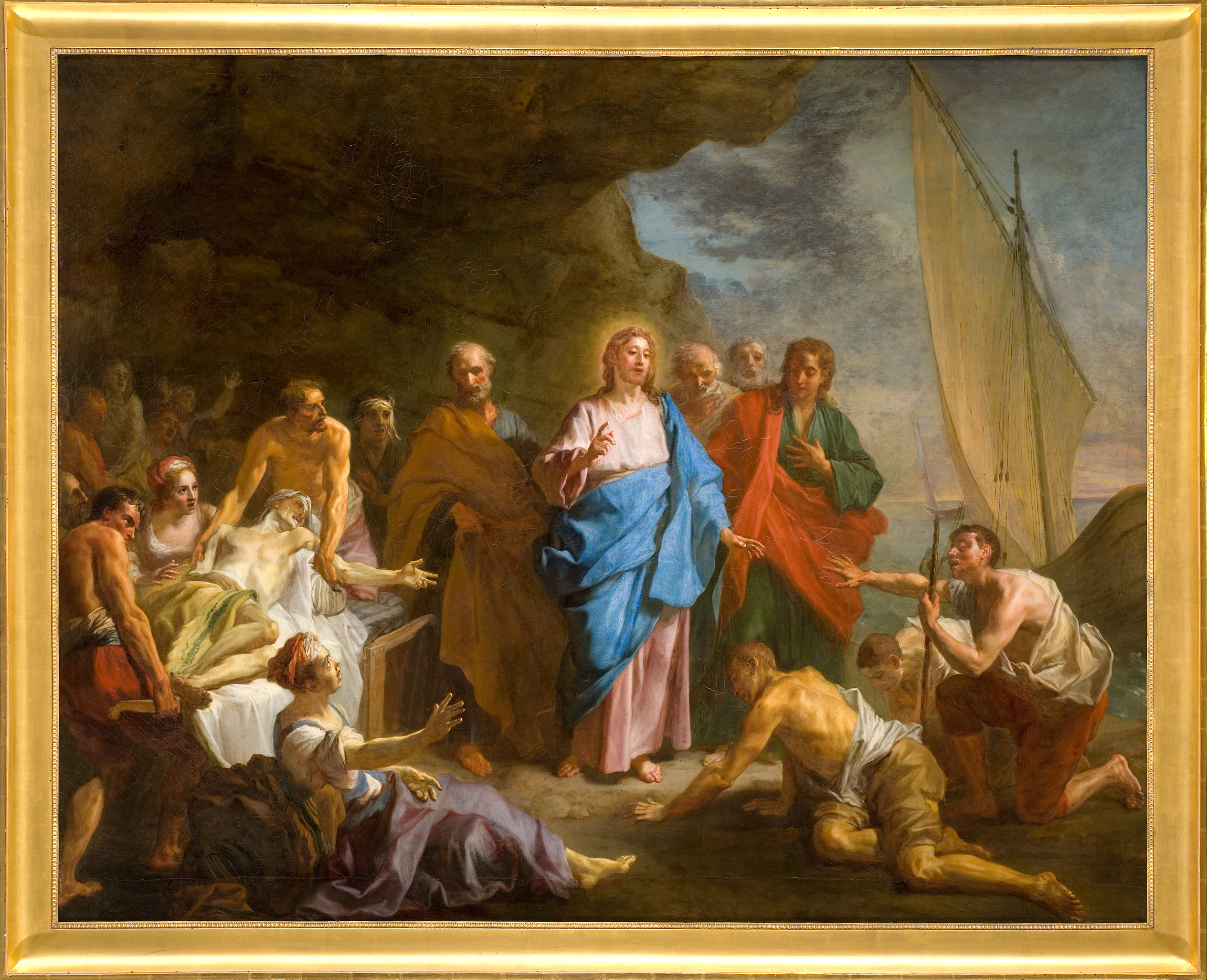 Jésus-Christ guérissant des malades au bord du lac de Génézareth