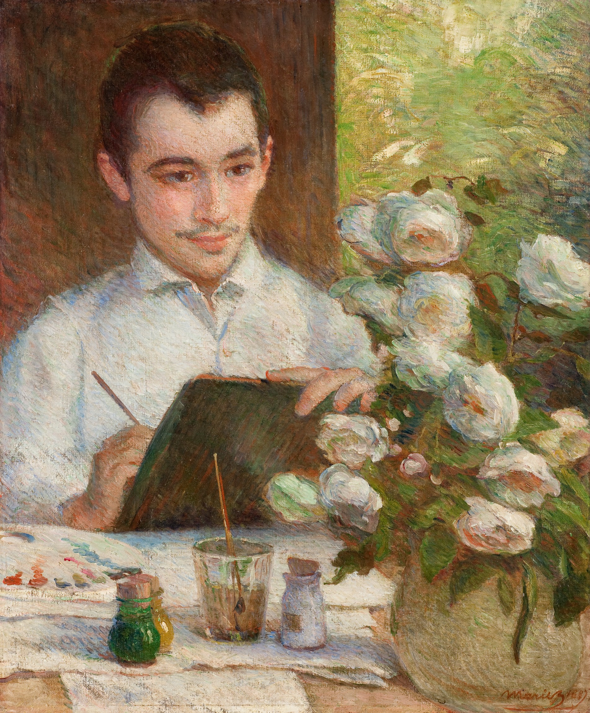 Pierre peignant des fleurs