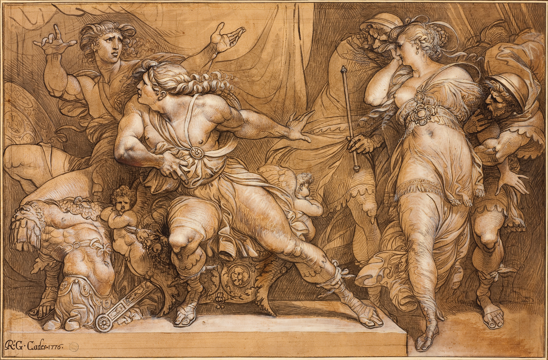 Les hérauts d'Agamemnon emmenant Briséis tandis qu'Achille se résout à son enlèvement et que Patrocle s'en lamente