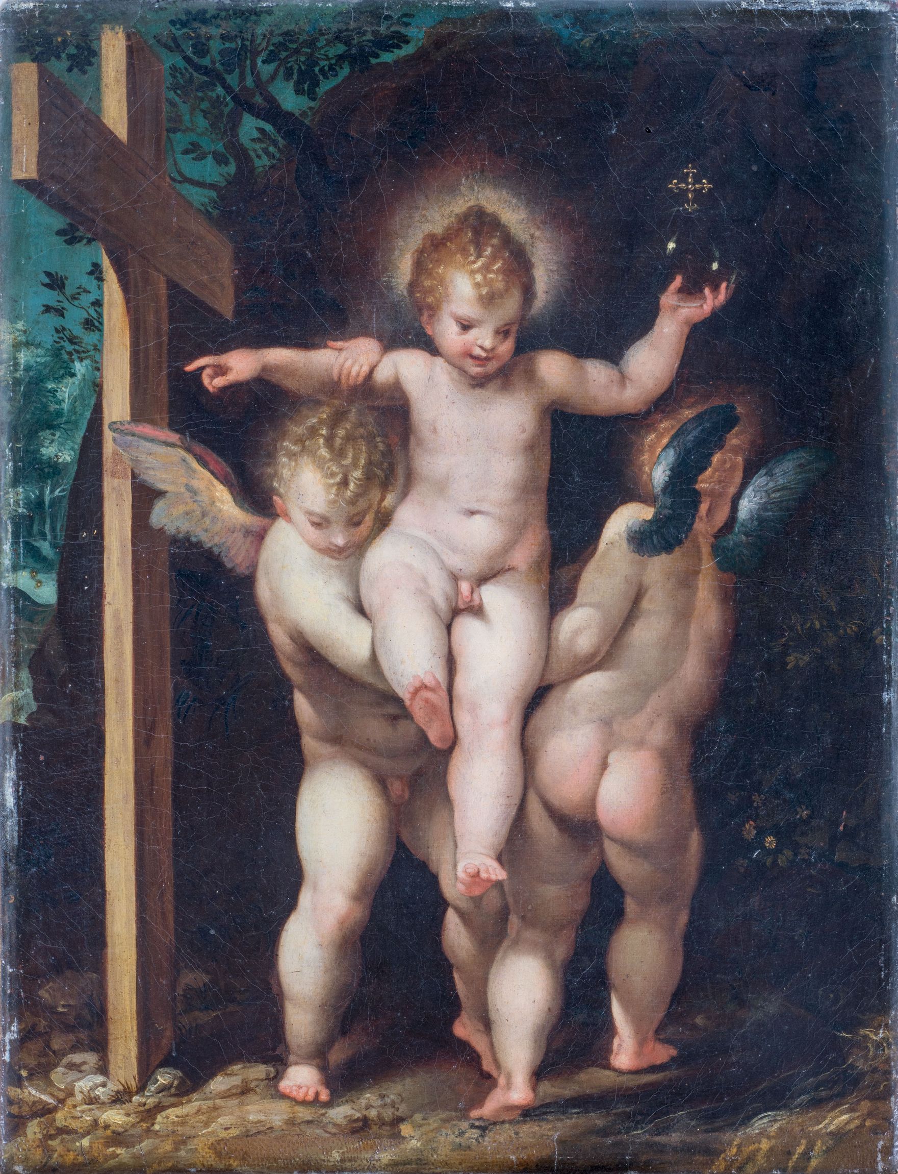 L'Enfant Jésus porté par des anges