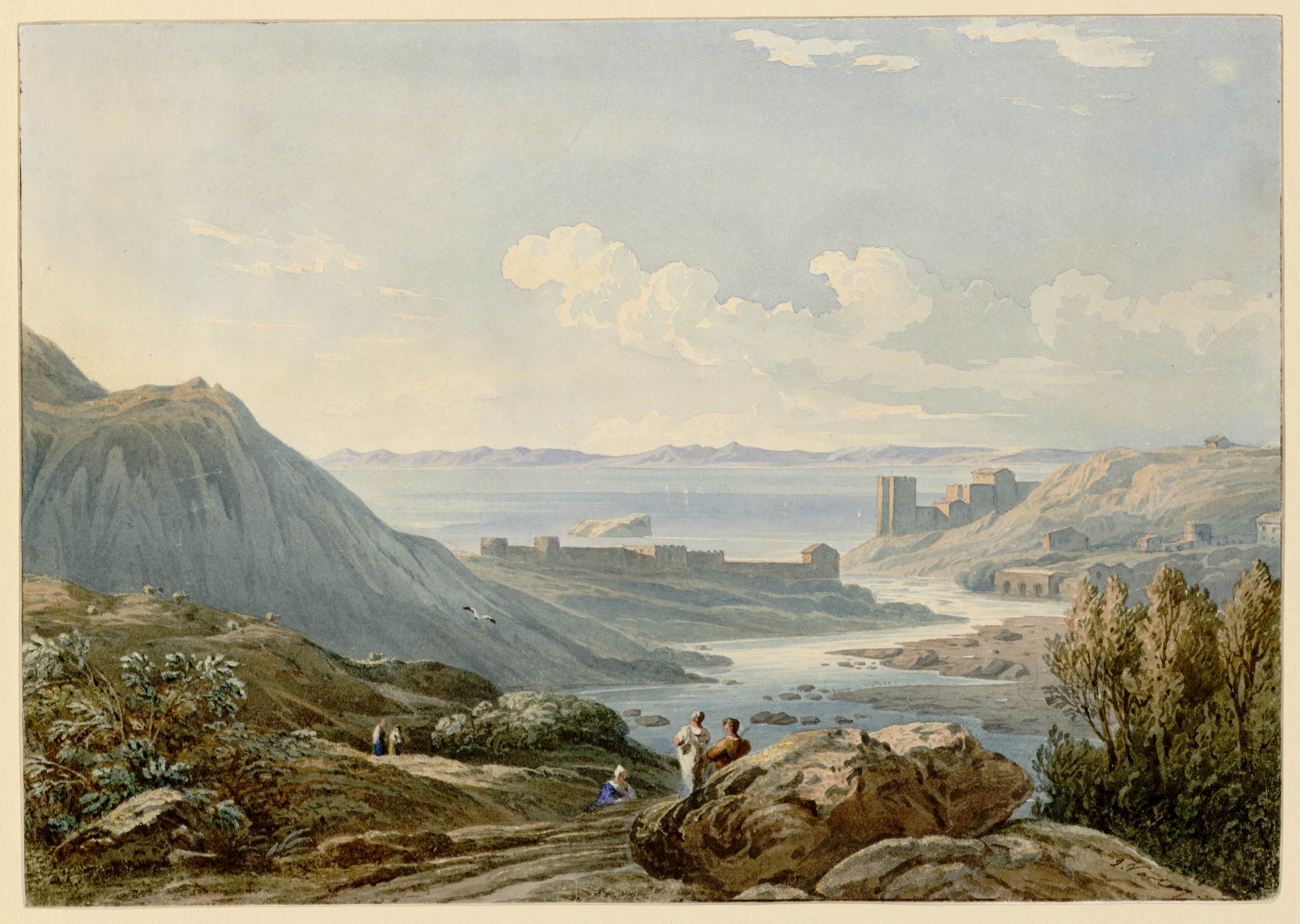 Paysage de rivière avec un château