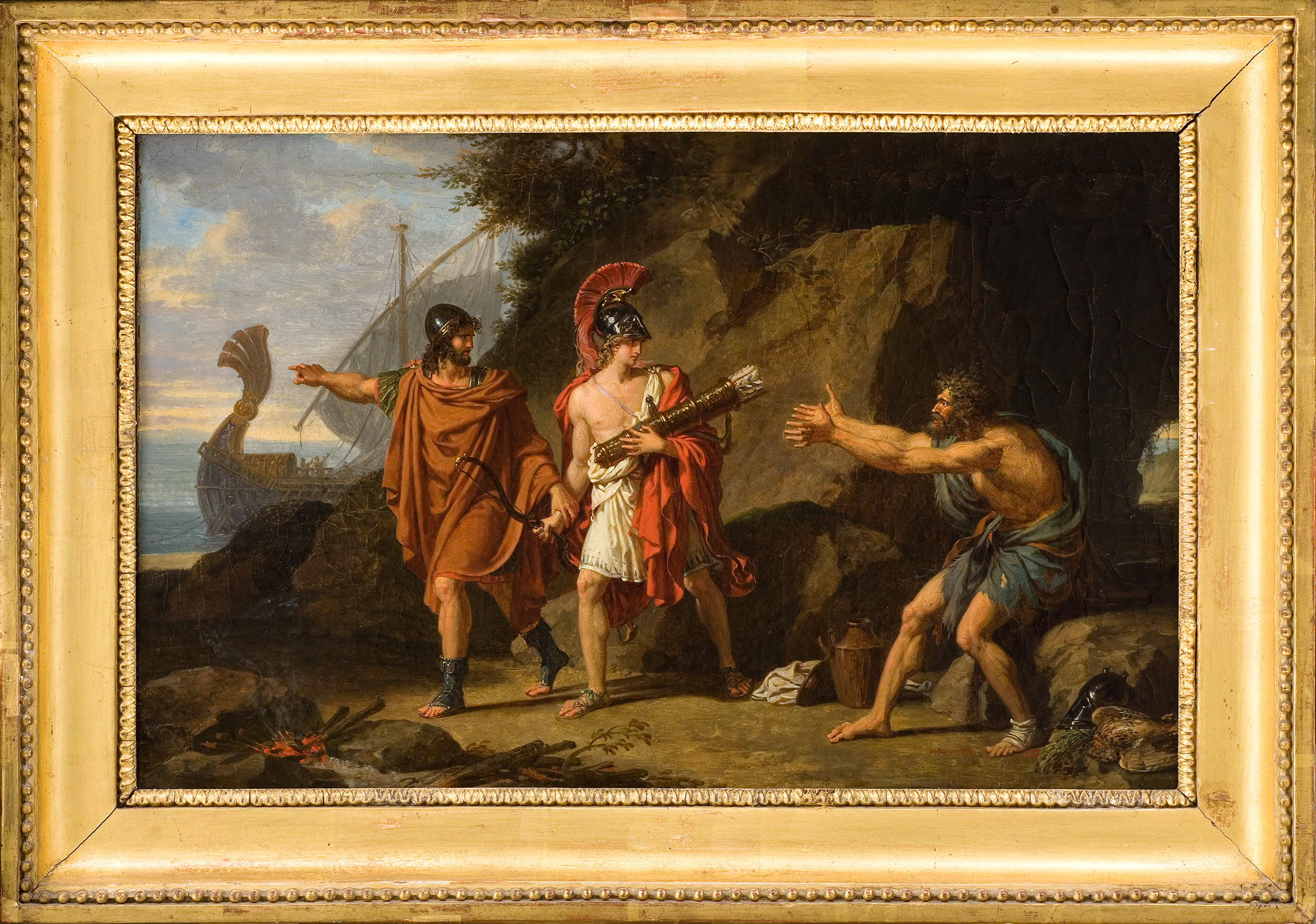 Ulysse et Néoptolème enlevant à Philoctète les flèches d'Hercule (esquisse)