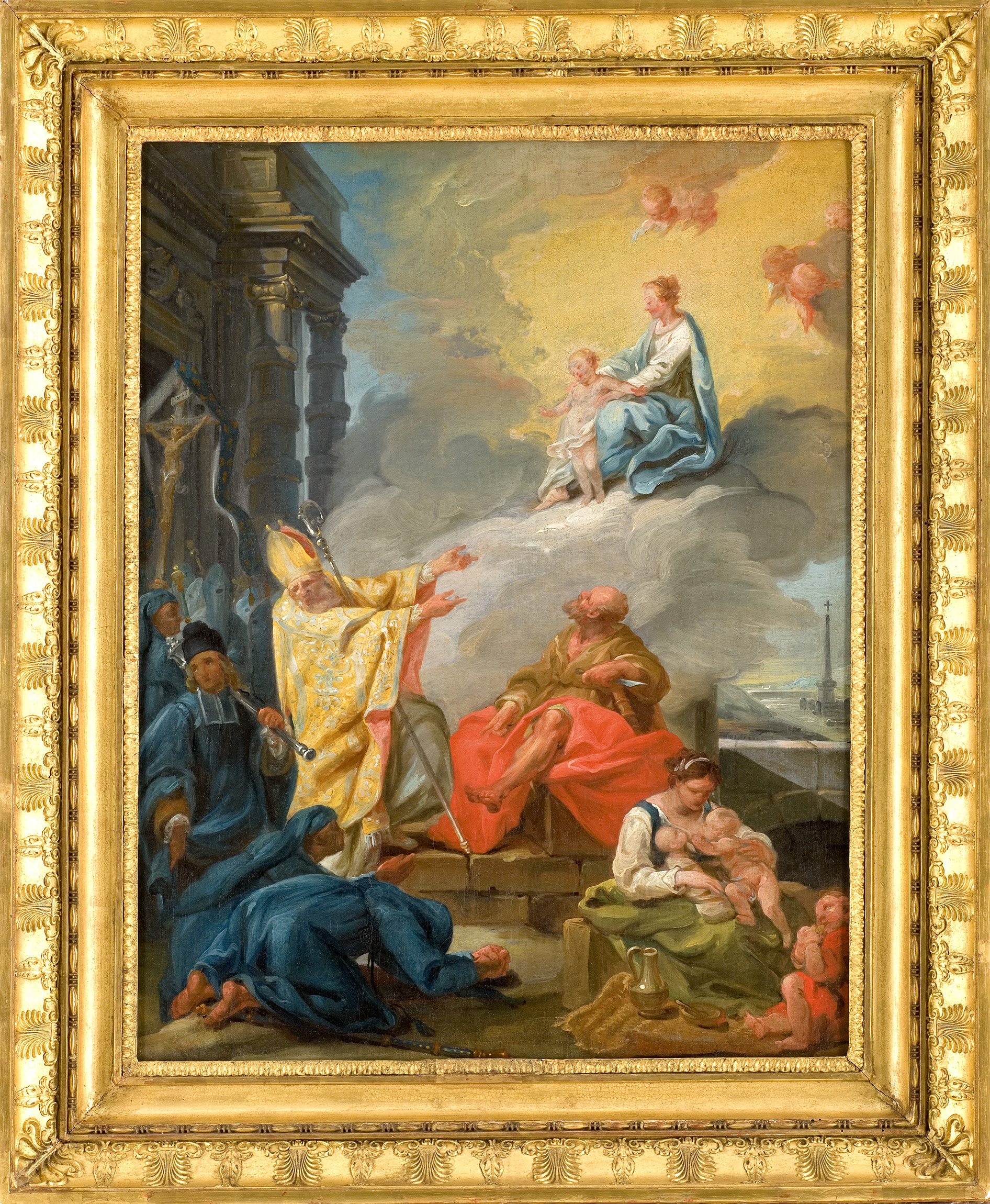 Saint Claude et saint Barthélémy intercédant auprès de la Vierge et de l’Enfant en faveur des Pénitents bleus