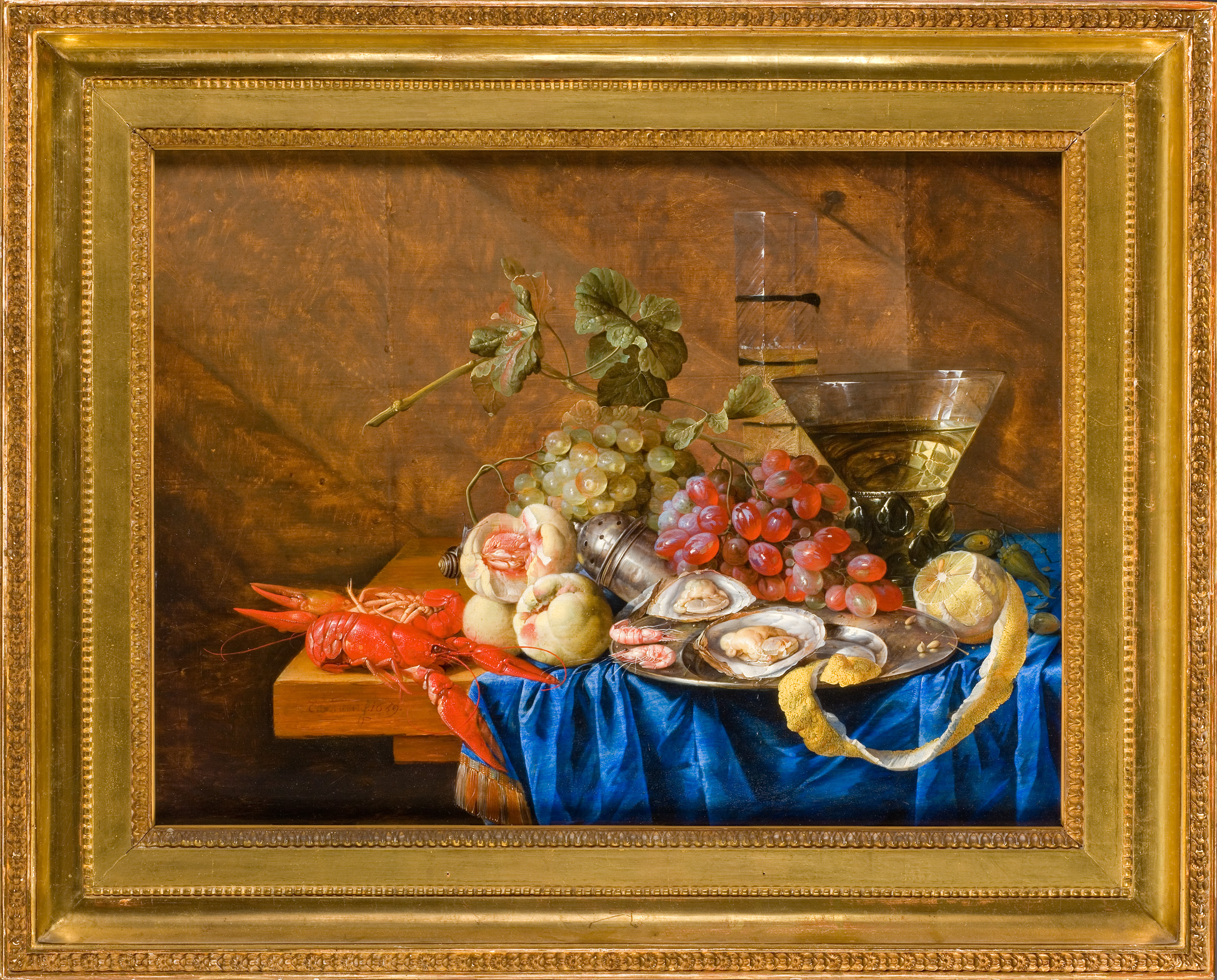 Nature morte de fruits et de fruits de mer